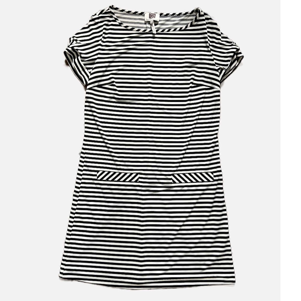 Laundry by Design Black and White Striped Shift Dress - Size Medium